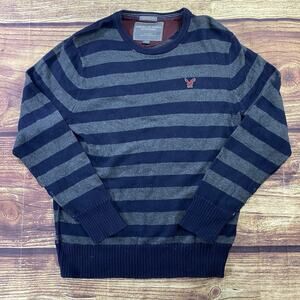 American Eagle Outfitters Vtg Fit Wool Blend Navy Blue Gray Striped Sweater XXL